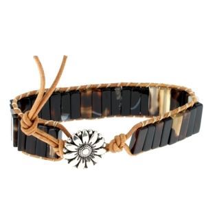 Les Bracelets - Bracelets Agate Noire Petits Cubes 4 x 13 mm et Cuir