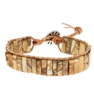 Les Bracelets - Bracelets Jaspe Paysage Petits Cubes 4 x 13 mm et Cuir