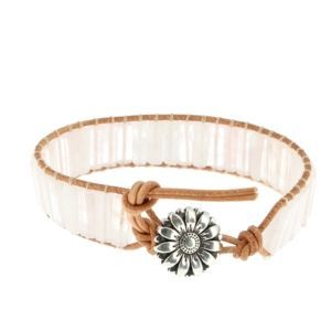 Les Bracelets - Bracelets Quartz Rose Petits Cubes 4 x 13 mm et Cuir