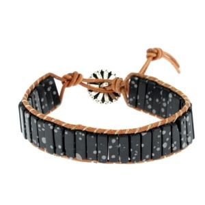 Les Bracelets - Bracelets Obsidienne Neige Petits Cubes 4 x 13 mm et Cuir