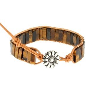 Les Bracelets - Bracelets Œil de Tigre Petits Cubes 4 x 13 mm et Cuir