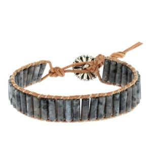Les Bracelets - Bracelets Larvikite (Labradorite Noire) Petits Tubes 4 x 13 mm et Cuir