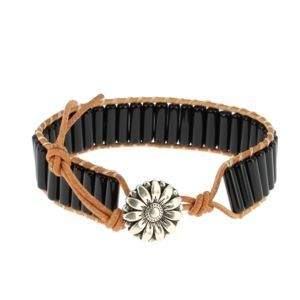 Les Bracelets - Bracelets Agate Noire Petits Tubes 4 x 13 mm et Cuir