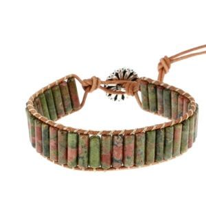 Les Bracelets - Bracelets Unakite Petits Tubes 4 x 13 mm et Cuir