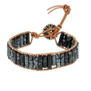 Les Bracelets - Bracelets Obsidienne Neige Petits Tubes 4 x 13 mm et Cuir