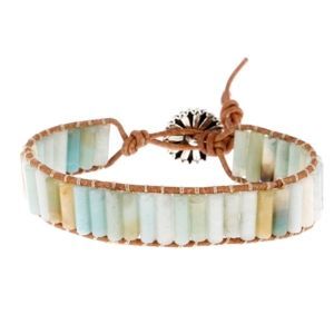 Les Bracelets - Bracelets Amazonite Petits Tubes 4 x 13 mm et Cuir