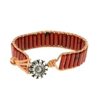 Les Bracelets - Bracelets Jaspe Rouge Petits Tubes 4 x 13 mm et Cuir