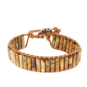 Les Bracelets - Bracelets Jaspe Paysage Petits Tubes 4 x 13 mm et Cuir