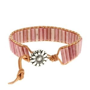 Les Bracelets - Bracelets Rhodonite Rose Petits Tubes 4 x 13 mm et Cuir