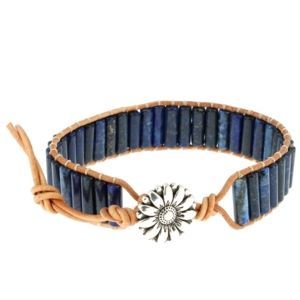 Les Bracelets - Bracelets Lapis-Lazuli EXTRA Petits Tubes 4 x 13 mm et Cuir