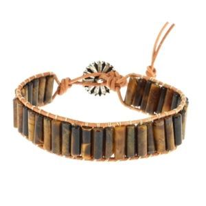 Les Bracelets - Bracelets Œil de Tigre Petits Tubes 4 x 13 mm et Cuir