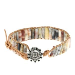 Les Bracelets - Bracelets Agate Crazy Lace Petits Tubes 4 x 13 mm et Cuir