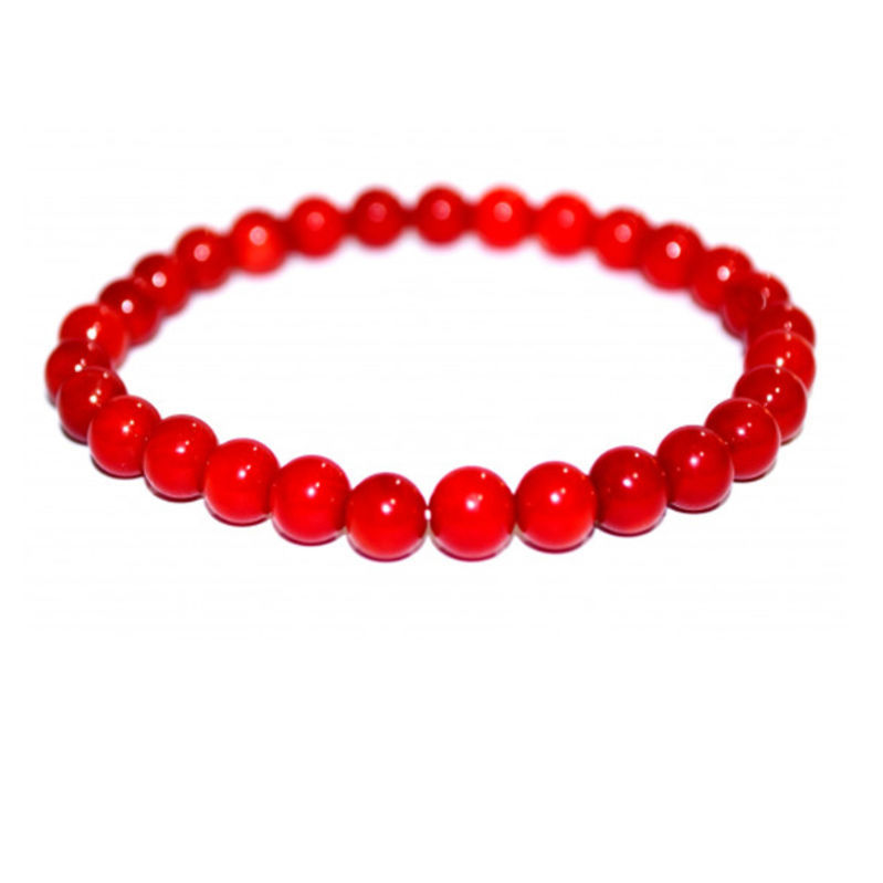 Les Bracelets - Bracelets Corail Teinté Rouge Billes 6 mm