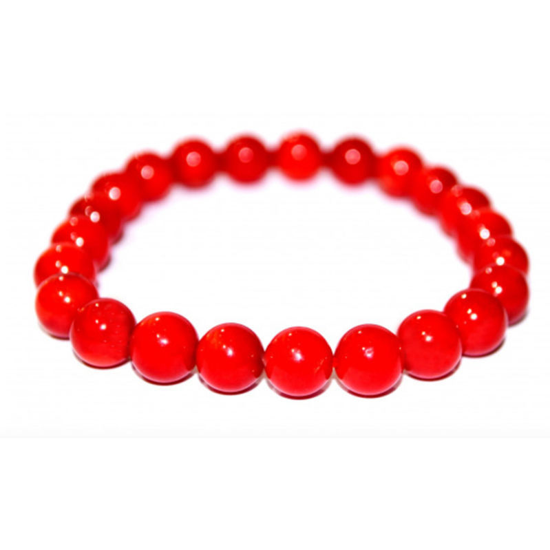Les Bracelets - Bracelets Corail Teinté Rouge Billes 8 mm