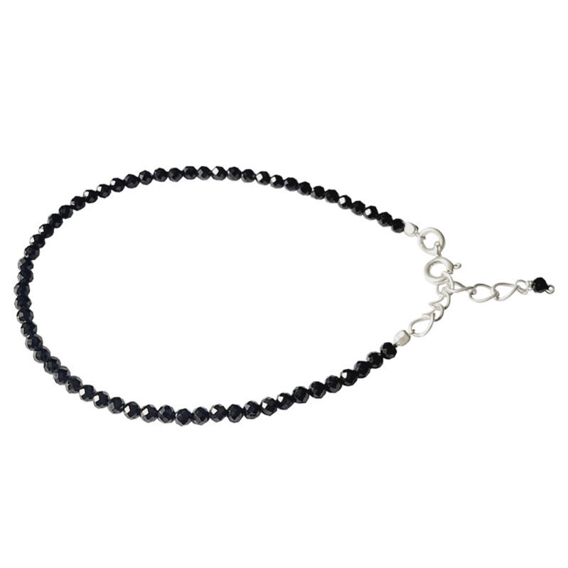 Les Bracelets - Bracelets Spinelle Noire Facettées avec Fermoir & Chaînette Argent 925