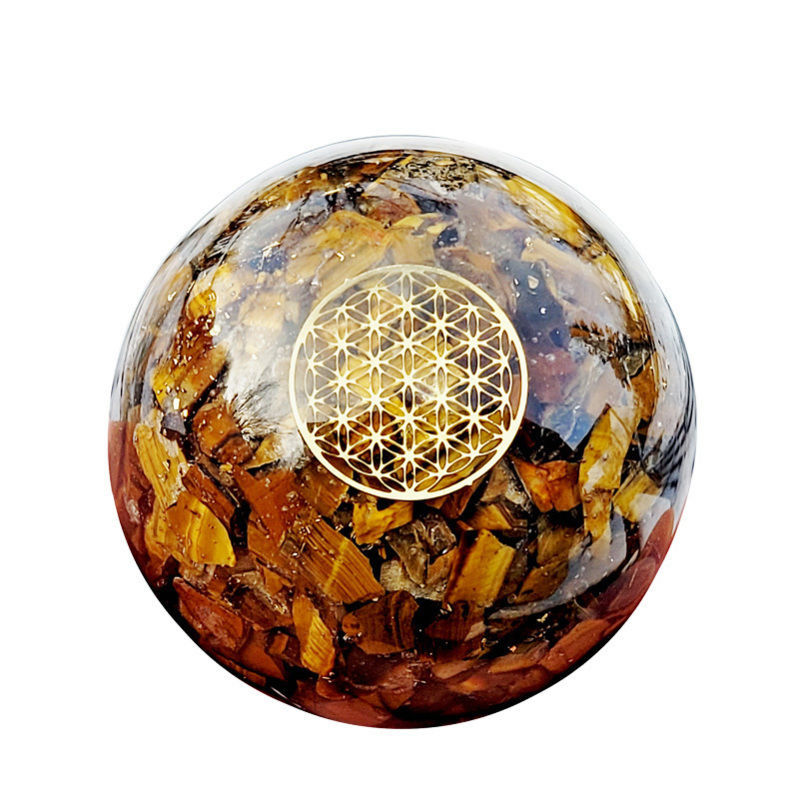 Sphères - Sphères Œil de Tigre Orgonite Fleur de Vie 6 cm