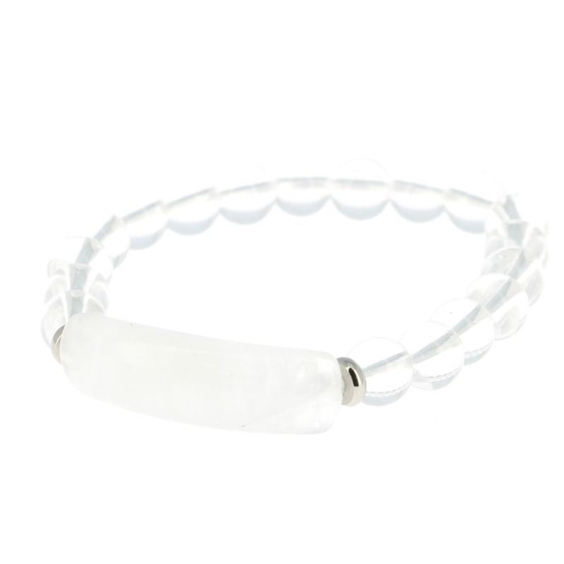 Les Bracelets - Bracelets Cristal de Roche Billes 8 mm & Plaquette Quartz Blanc