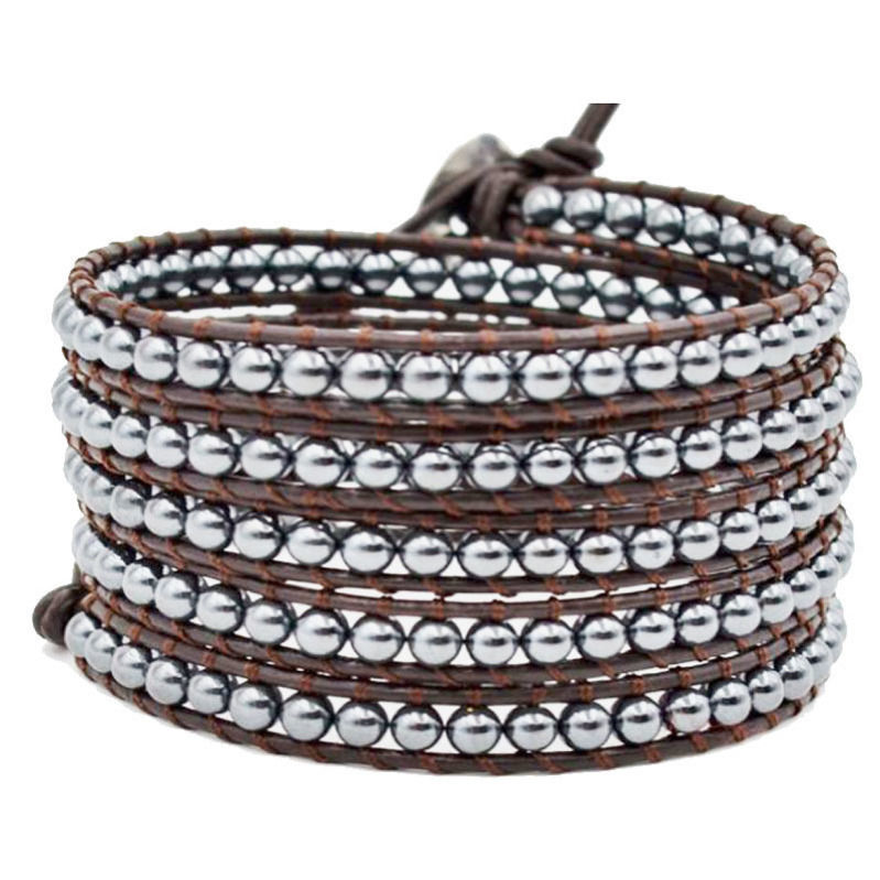 Les Bracelets - Bracelets Hématite Billes 4 mm & Cuir
