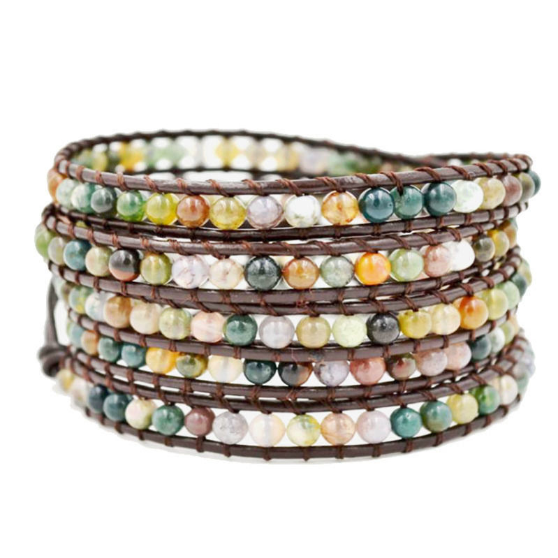 Les Bracelets - Bracelets Agate Indienne Billes 4 mm & Cuir