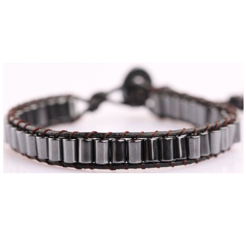 Les Bracelets - Bracelets Hématite Plaquettes 4 x 6 mm & Cuir
