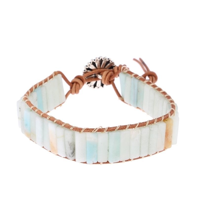 Les Bracelets - Bracelets Amazonite Petits Cubes 4 x 13 mm et Cuir