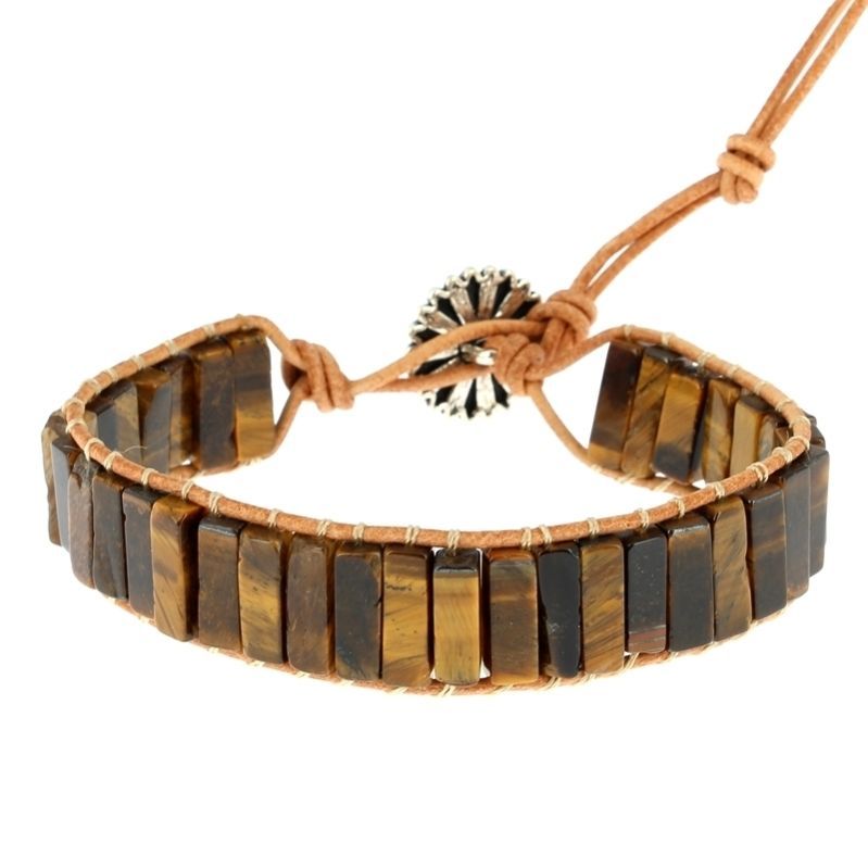 Les Bracelets - Bracelets Œil de Tigre Petits Cubes 4 x 13 mm et Cuir