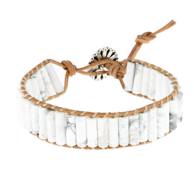 Les Bracelets - Bracelets Howlite Petits Tubes 4 x 13 mm et Cuir