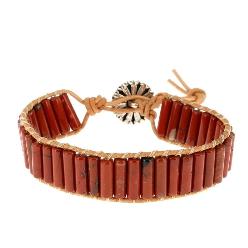 Les Bracelets - Bracelets Jaspe Rouge Petits Tubes 4 x 13 mm et Cuir