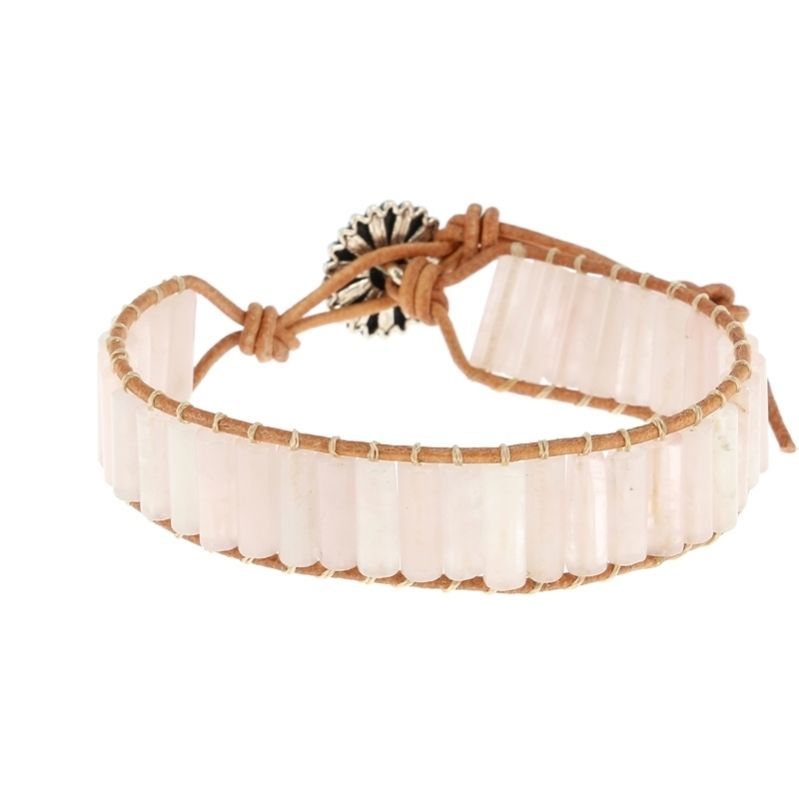 Les Bracelets - Bracelets Quartz Rose Petits Tubes 4 x 13 mm et Cuir