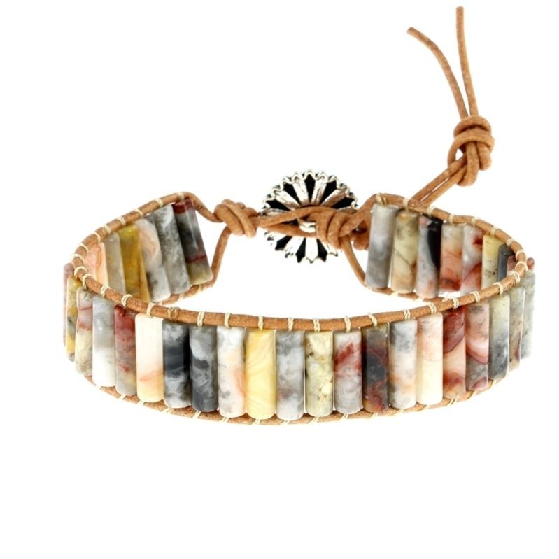 Les Bracelets - Bracelets Agate Crazy Lace Petits Tubes 4 x 13 mm et Cuir