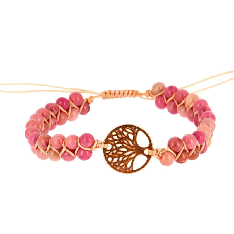 Les Bracelets - Bracelet Rhodonite Rose Shamballa Billes Tressées 4 mm