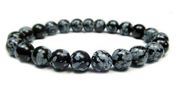 Les Bracelets - Bracelet Obsidienne Neige Billes 8 mm 