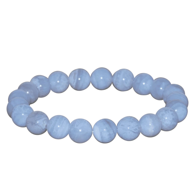 Bracelet Perles Calcédoine Bleue, Aigue-marine Et Agate Rubanée - A Bijoux